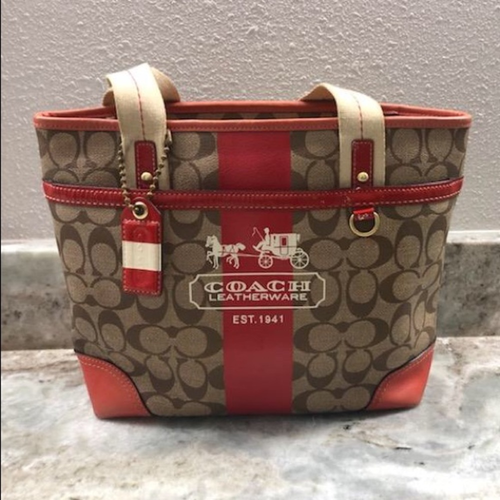 Coach brown and orange logo tote